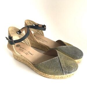 Eric Michael Women Copa Sparkle Gold Leather Espadrille Wedge Dress Sandal